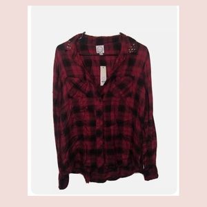 Womens Flannel | Studded Collar | Size L | New